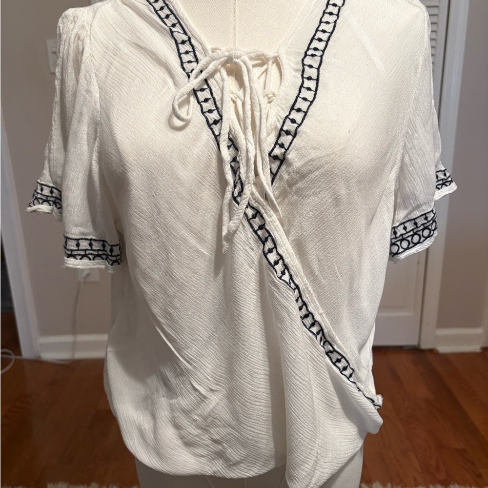 Solemio White Blouse with Black Trim